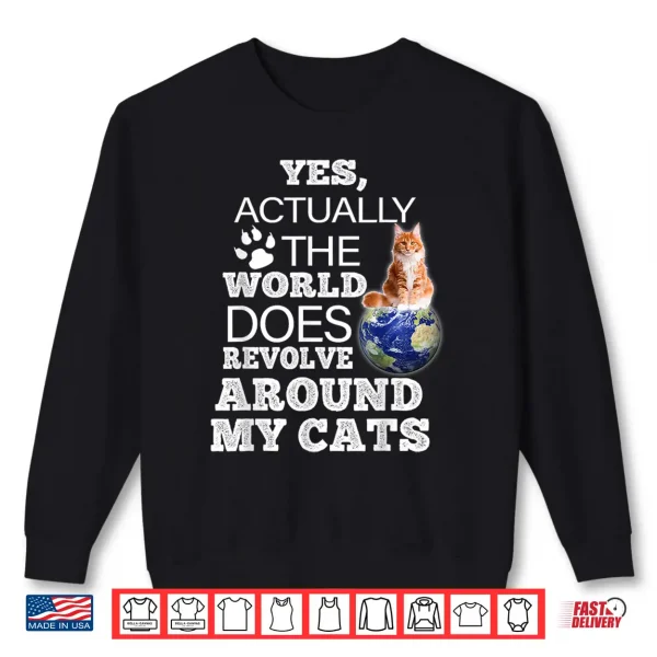 Sweatshirt Orange Maine Coon Cat The World Does Revolve Around My Cats Shirt