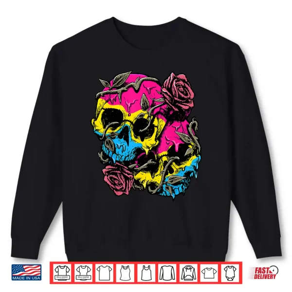 Sweatshirt Pansexual Pride Pan Flag Skull Roses Subtle LGBTQ Shirt