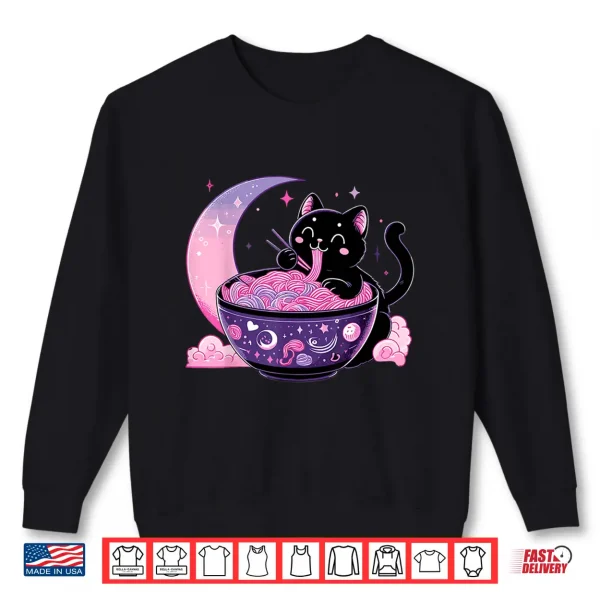 Sweatshirt Pastel Goth Aesthetic Kawaii Cat Eating Ramen Noodles Shirt