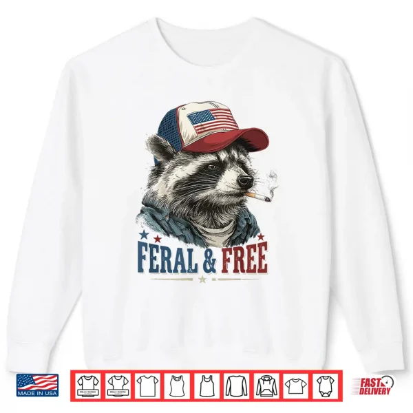 Sweatshirt Patriotic Raccoon Smoking Feral Free 250th Independence Shirt