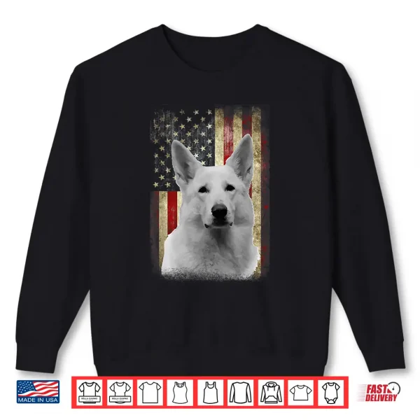 Sweatshirt Patriotic White German Shepherd Flag American USA Dog Lover Shirt