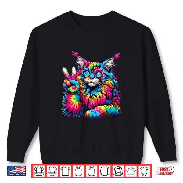 Sweatshirt Peace Sign Tie Dye Maine Coon Cat Men Women Kids Shirt
