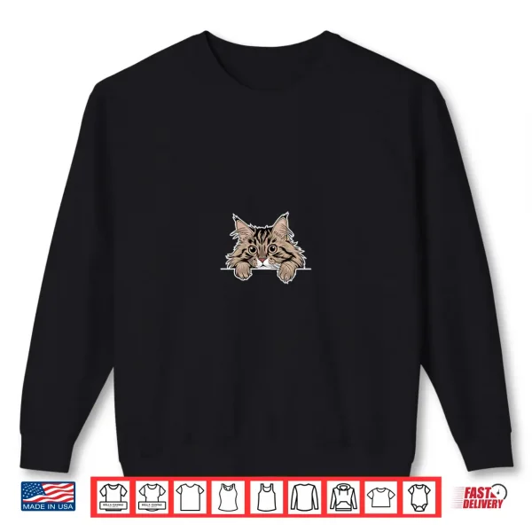 Sweatshirt Peeking Maine Coon Fluffy Cat Breed Cute Shirt