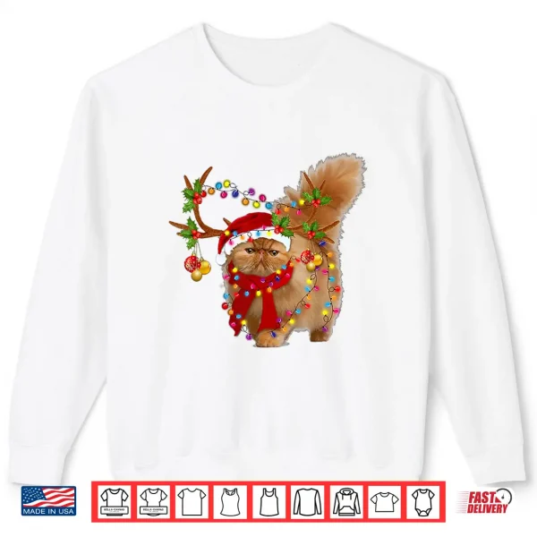 Sweatshirt Persian Cat Gorgeous Reindeer Christmas Tree Light Xmas Shirt