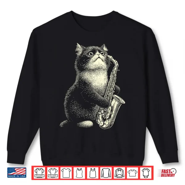 Sweatshirt Persian Cat Playing Saxophone Player Funny Jazz Musician Shirt