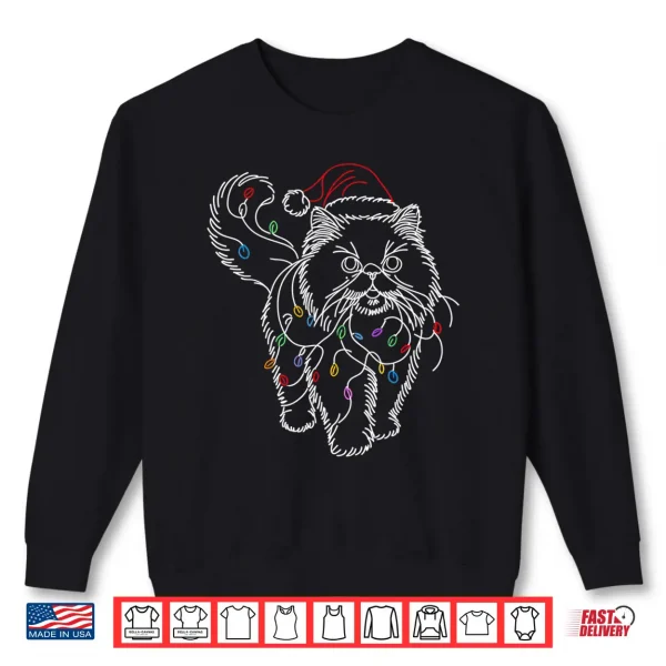 Sweatshirt Persian Cat Santa Christmas Tree Lights Ugly Pajamas Mom Dad Shirt