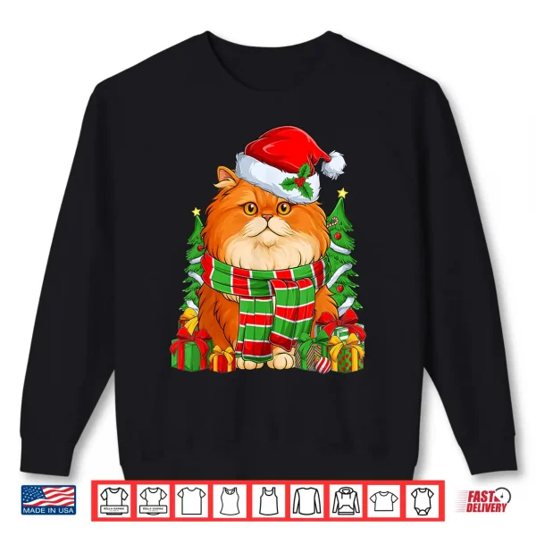 Sweatshirt Persian Cat Santa Hat Merry Christmas Pajamas Xmas Kids Shirt