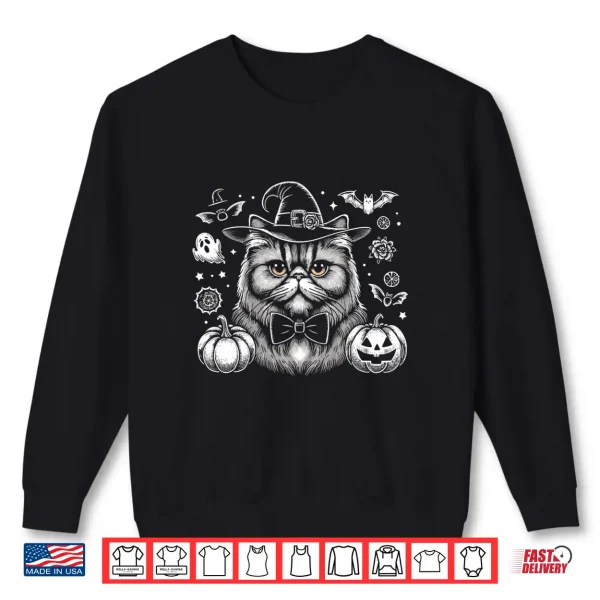 Sweatshirt Persian Cat Witch Hat Halloween Shirt