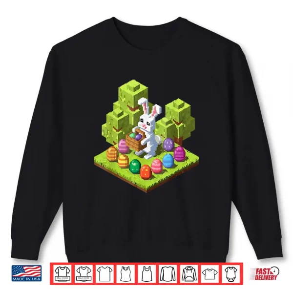 Sweatshirt Pixel Easter Bunny Video Gamer Egg Hunting Fun Boy Kid Shirt