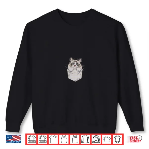 Sweatshirt Pocket Peeking Cute Ragdoll Cat Drawing Art Design Shirt