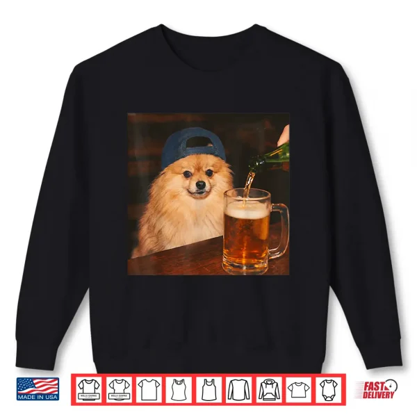 Sweatshirt Pomeranian Drinking Beer Shirt Funny Fathers Day Dog Meme Shirt