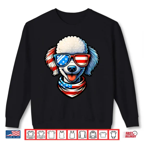 Sweatshirt Poodle Dog Wearing USA Flag Sunglasses Patriotic 4th of July Shirt