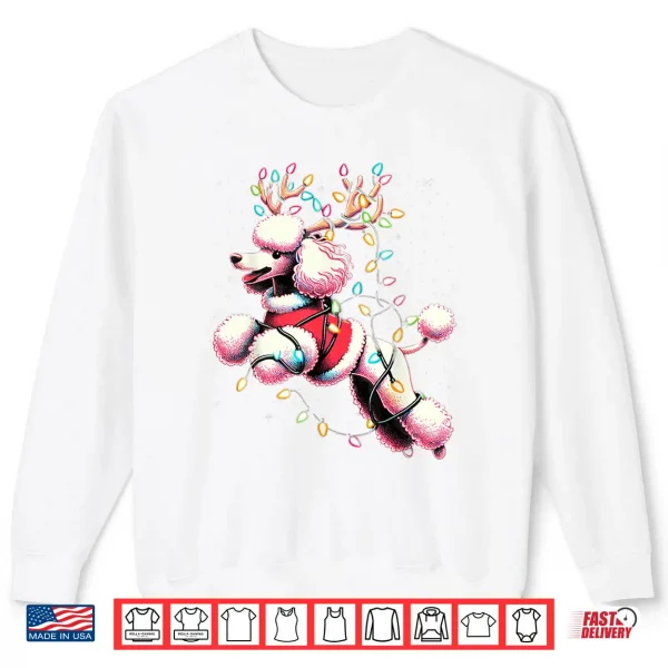 Sweatshirt Poodle Santa Christmas Tree Lights Funny Ugly Pajama Women Shirt