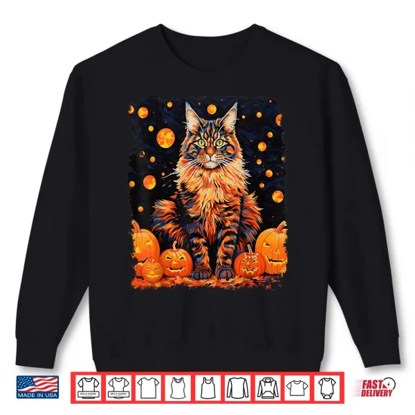 Sweatshirt Pop Art Maine Coon Cat Pumpkin Halloween Shirt