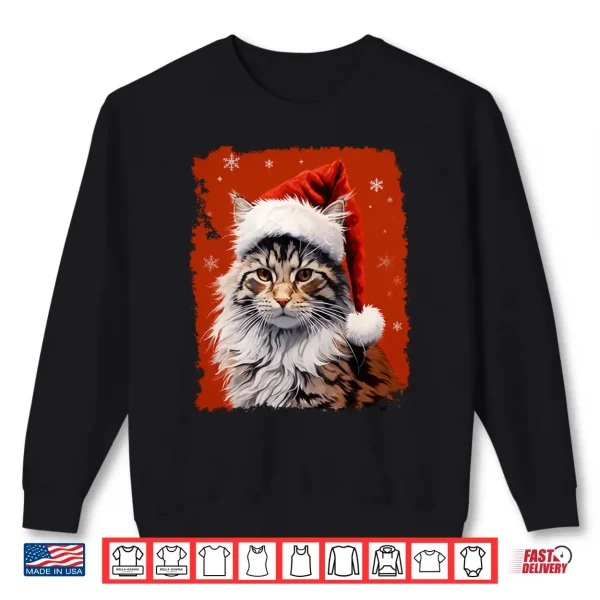 Sweatshirt Pop Art Maine Coon Christmas Cat Red Shirt