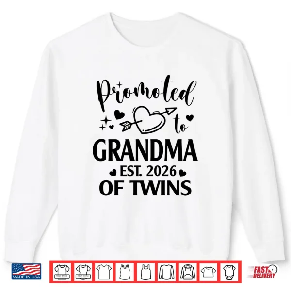 Sweatshirt Promoted to Grandma of Twins Est 2026 Gender Reveal Heart Shirt
