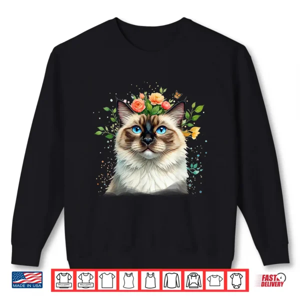 Sweatshirt Ragdoll Blue Eyed Boho Chic Cat Flowers Nature Garden Pretty Shirt