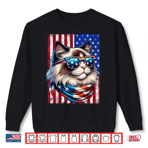 Sweatshirt Ragdoll Cat American Flag USA Patriotic 4th of July Cat Shirt