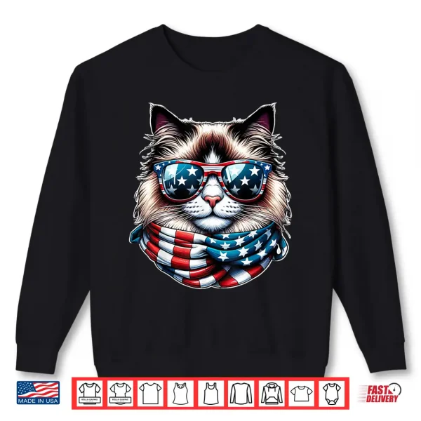 Sweatshirt Ragdoll Cat American Flag USA Patriotic Cat 4th of July Shirt