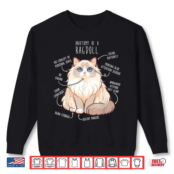 Sweatshirt Ragdoll Cat Anatomy Funny Cute Pet Mom Dad Cream Bicolor Shirt