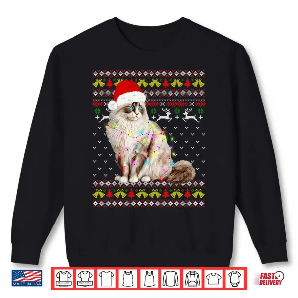 Sweatshirt Ragdoll Cat Christmas Ugly Design Festive Lights Cat Lover Shirt