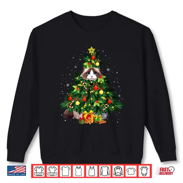 Sweatshirt Ragdoll Cat Cosplay Xmas Tree Matching Owner Family Kids Shirt