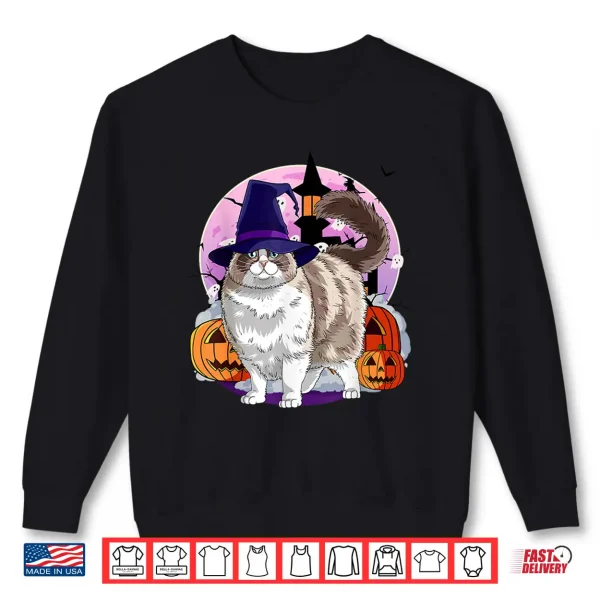 Sweatshirt Ragdoll Cat Cute Halloween Witch Pumpkin Shirt