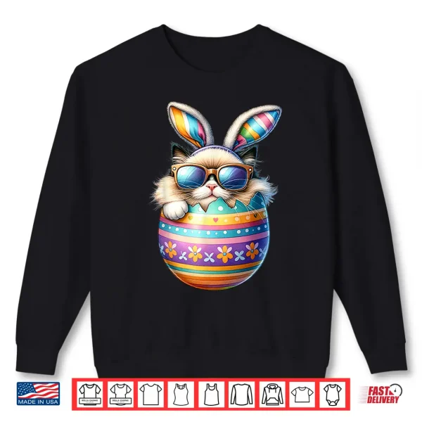 Sweatshirt Ragdoll Cat Lover Easter Egg Happy Easter Bunny Ears Shirt
