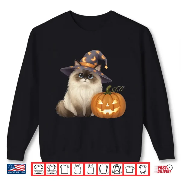 Sweatshirt Ragdoll Cat Mom Halloween Witch with Pumpkin Cute Fall Shirt