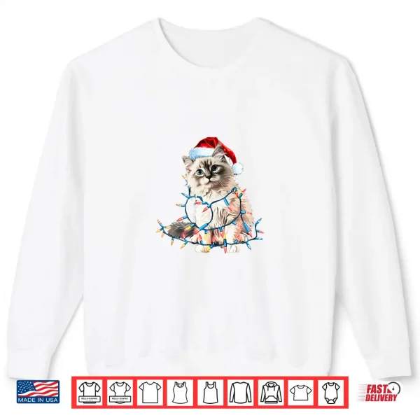 Sweatshirt Ragdoll Cat Santa Xmas Lights Funny Christmas Shirt