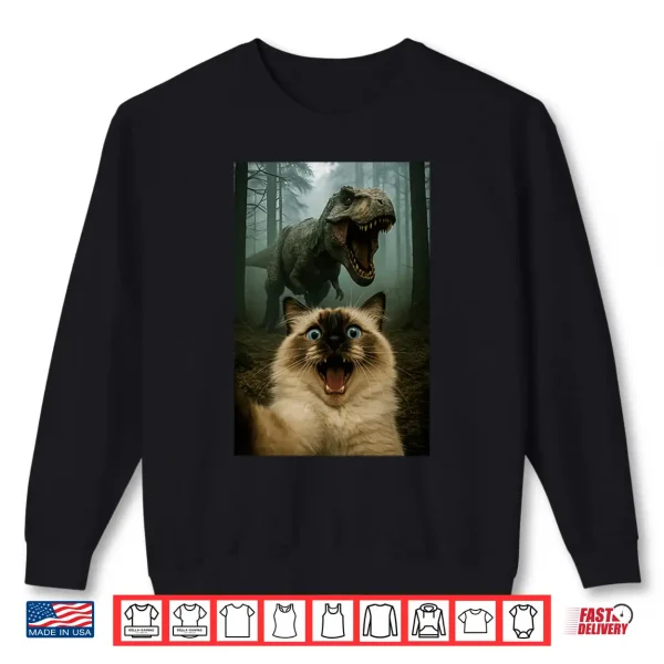 Sweatshirt Ragdoll Cat Selfie with T Rex Dinosaur Shirt