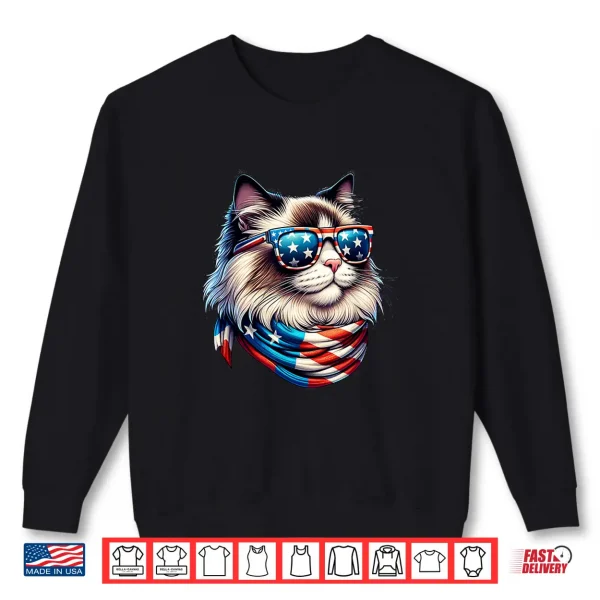 Sweatshirt Ragdoll Cat USA Flag Sunglasses Patriotic Cat 4th of July Women Men Shirt
