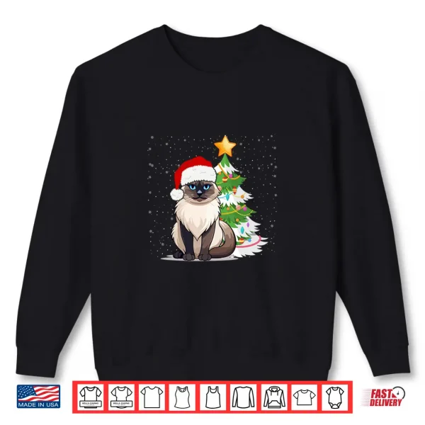 Sweatshirt Ragdoll Cat with Christmas Tree and Santa Hat Holiday Design Shirt