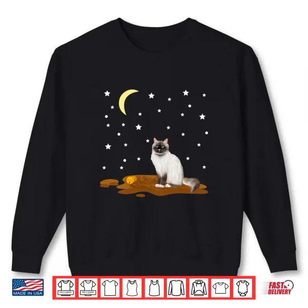 Sweatshirt Ragdoll Cat with Moon and Stars Cute Nighttime Design Shirt