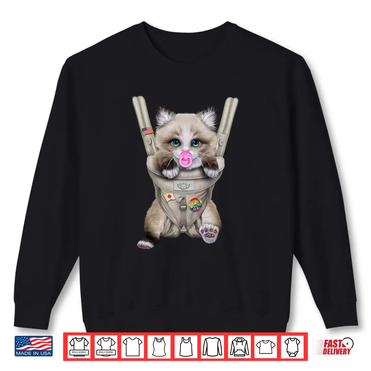 Ragdoll Cat With Pacifier In Baby Carrier Shirt Ragdoll Cat With Pacifier In Baby Carrier Shirt