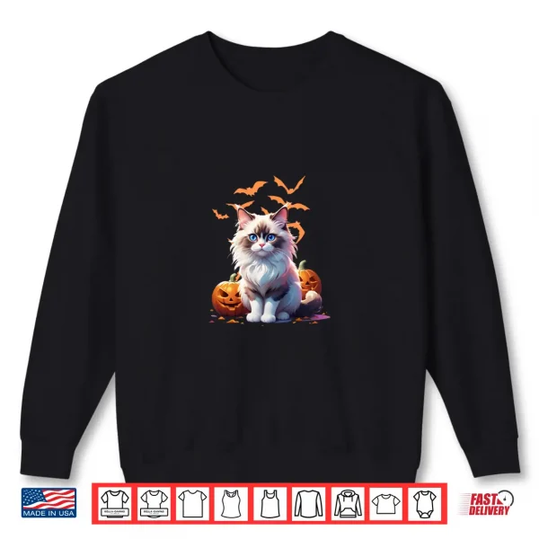 Sweatshirt Ragdoll cat with Bats and Pumpkins Cat Lover Halloween Shirt
