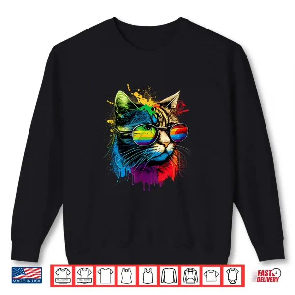 Sweatshirt Rainbow Flag Gay Pride Lgbtq Watercolor Cat Shirt