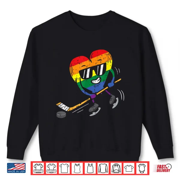 Sweatshirt Rainbow Flag Heart Ice Hockey LGBT Pride Month Gay Ally Shirt
