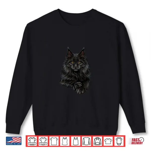 Sweatshirt Realistic Cute Maine Coon Cat Sitting For Lovers Animals Shirt