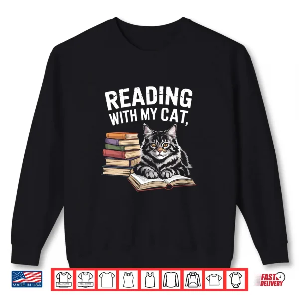 Sweatshirt Realistic Maine Coon Cat Reading Companion Shirt