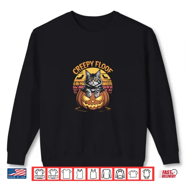 Sweatshirt Realistic Maine Coon Cat in Halloween Pumpkin Shirt