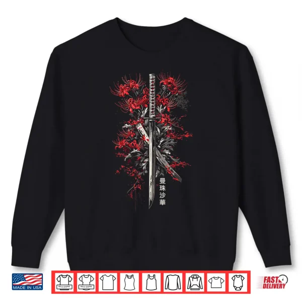 Sweatshirt Red Spider Lily Flower Samurai Katana Japanese Anime Otaku Shirt