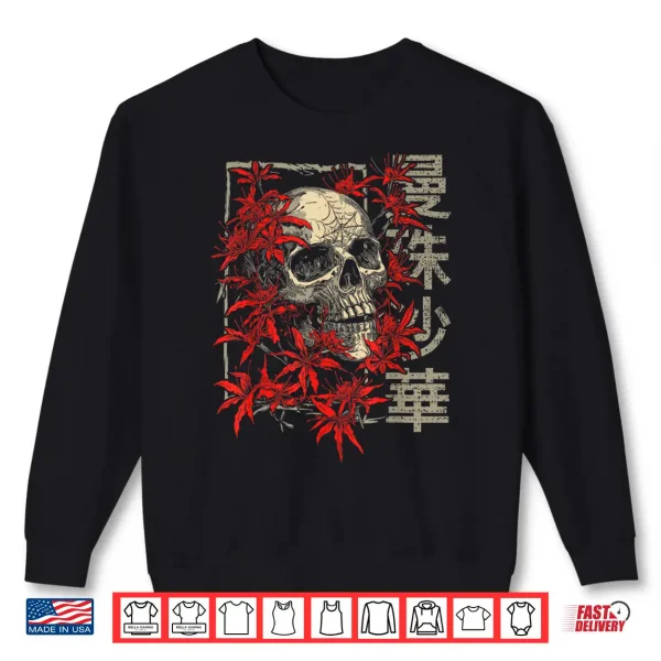 Sweatshirt Red Spider Lily Flower Skull Skeleton Japanese Anime Otaku Shirt