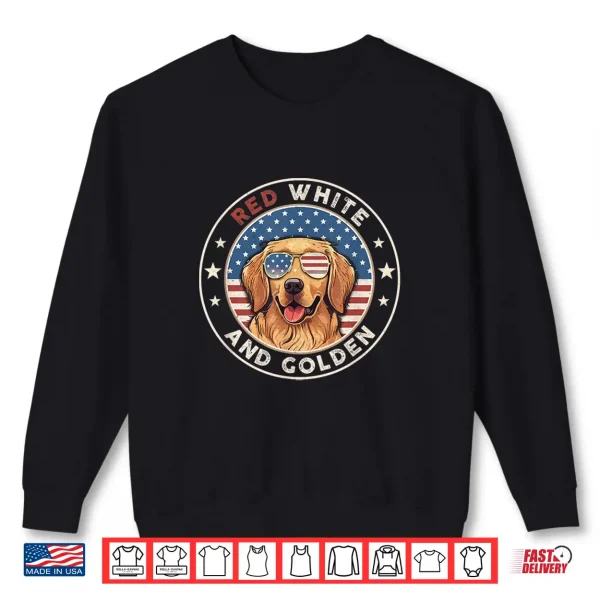 Sweatshirt Red White Golden Retriever American Flag 4th of July Gift Shirt