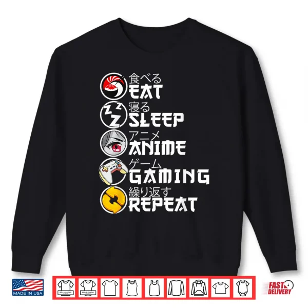 Sweatshirt Retro Eat Sleep Anime Gaming Repeat Kawaii Anime Manga Gamer Shirt