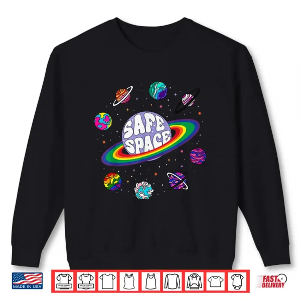 Sweatshirt Retro Rainbow Planets Safe Space Cosmic LGBTQ Pride Month Shirt