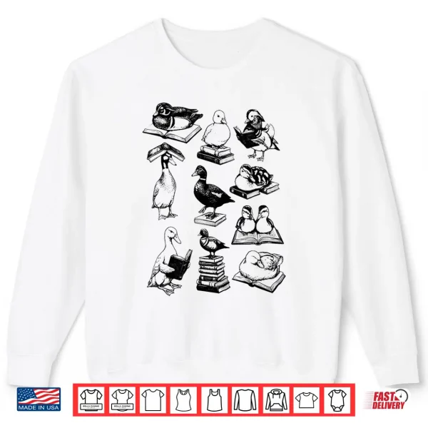 Sweatshirt Retro Reading Ducks Graphic Sketch Ducks Bookworm Nerd Shirt