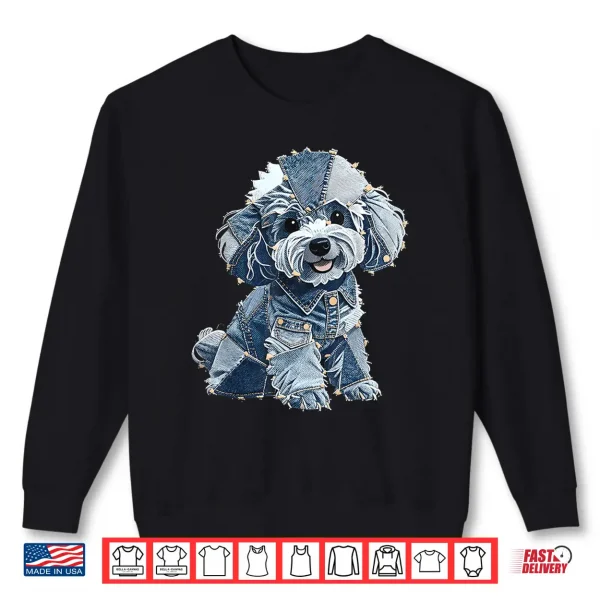 Sweatshirt Retro denim patch poodle dog art artistic Men Women Shirt