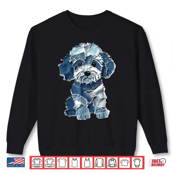 Sweatshirt Retro denim patch poodle dog art artistic Shirt