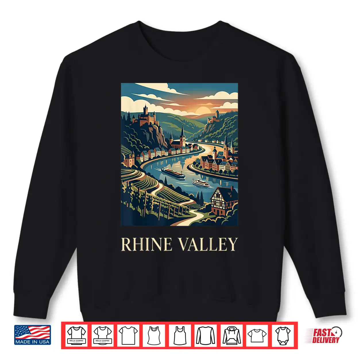 Rhine Valley Germany Castle River Retro Travel Design Shirt Rhine Valley Germany Castle River Retro Travel Design Shirt